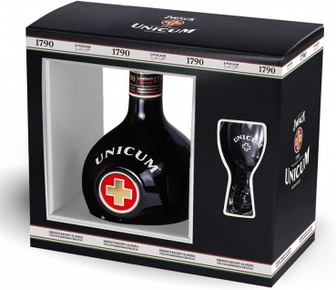 Unicum 0,7 l Geschenkverpackung Kräuterlikör mit 1 Glas