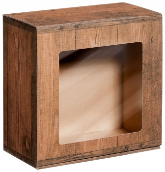 Geschenkbox in Holzoptik mit Sichtfenster, Design: Vintage