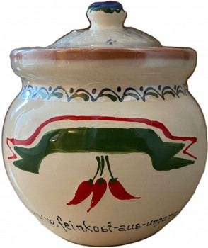 Handgemachter Keramik Topf für Gewürze, Honig und mehr aus Ungarn mit Logo